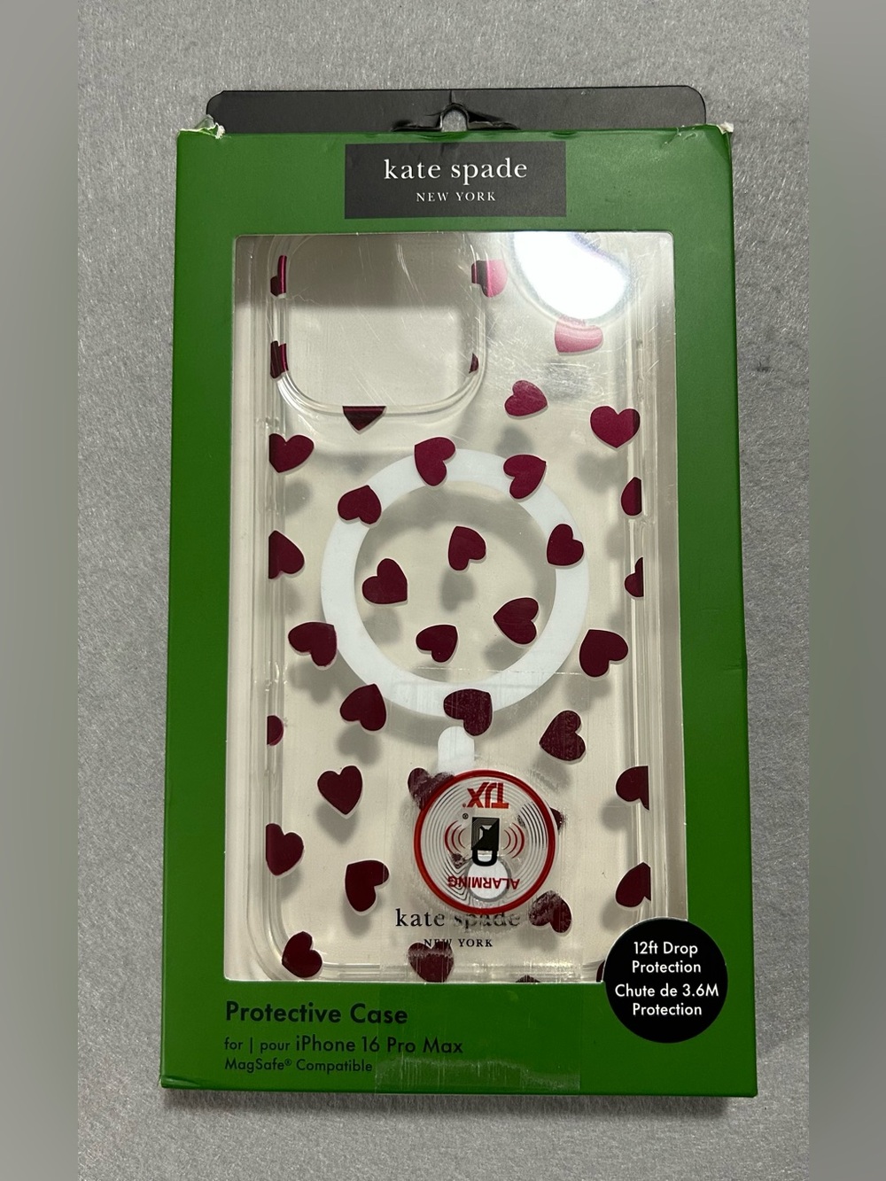 Kate Spade New York iPhone 16 PRO MAX MagSafe Case, Red Hearts (Clear) NWT